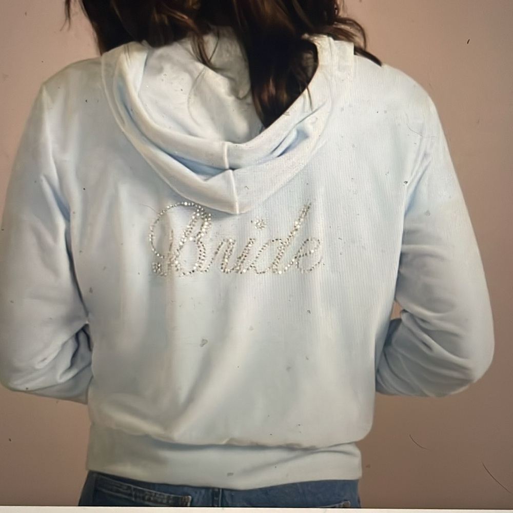DB studio Blue Bride Jacket zip-up velour rhinestone hoodie